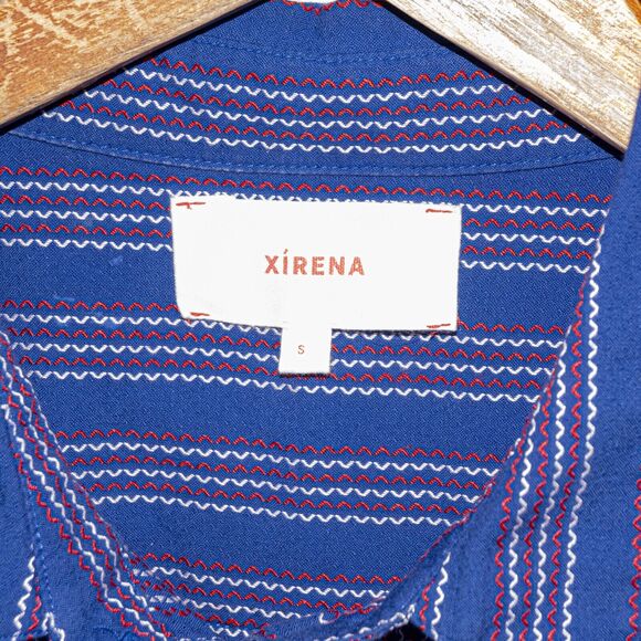 XiRENA Button up Shirt in Blue red Embroidered stripe size Small - Picture 3 of 11